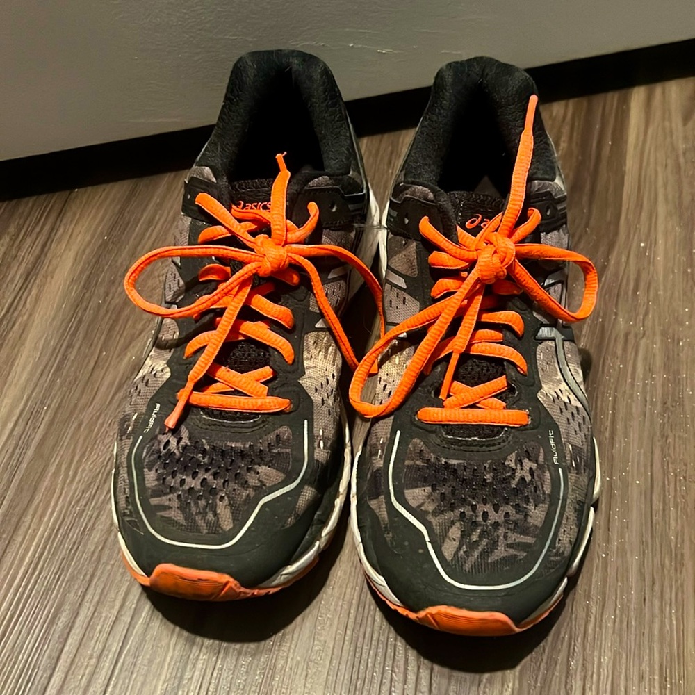 Asics Gel Kayano 22 Sneakers US7 EU38 Gray/Black Camo With Orange Details Run